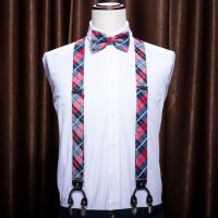 (ร้อน) มาใหม่บุรุษ Suspenders ตาหมากรุกปรับ Y-กลับ6จัดฟันผ้าไหม Bowtie Handky ผู้ชาย Suspenders ชุดพรรคแบร์รี่วัง BB-2004