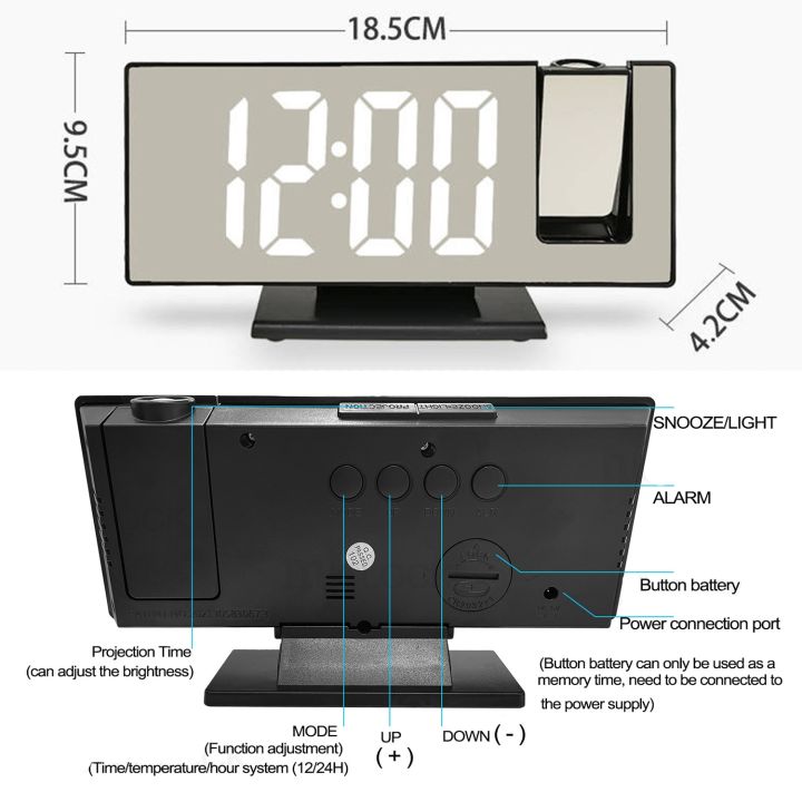 นาฬิกา-led-กระจกดิจิตอลปรับอุณหภูมิและความชื้นในนาฬิกาแสดงผลแบบ3d-นาฬิกาปลุกเครื่องฉายได้ใหม่ข้างเตียงนอนความสว่างอัตโนมัติ