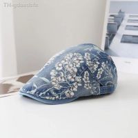 ◆♗ 2022 Four Seasons New Cowboy Printing Newsboy Cap Mens Washed Flat Female Painters Beret