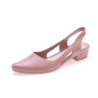 Jelly Sandals Women Pointed Toe Chunky Med High Heels Flip Flops Slingback Casual Candy Skidproof Beach Shoes For Women