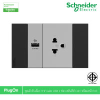 Schneider Electric ชุดเต้ารับเดี่ยว 3ขา ขนาด 2ช่อง +เต้ารับ USB Type ขนาด 1ช่องสีเทา พร้อมหน้ากากสีดำ รุ่น AvatarOn A รหัส M3T426UST_GY+M3T_USB_GY+M3T03_BK