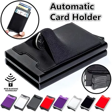Credit Card Holder with Double ID Window Leather Passcase Wallet RFID  Blocking Automatic Pop Up Card Wallet for Cards & Notes