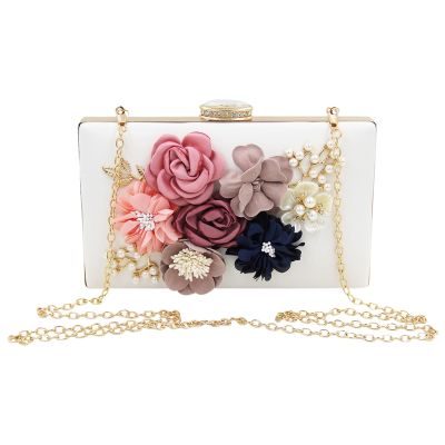 Women Clutch Bag Floral Party Purse Wedding Evening Handbags, White