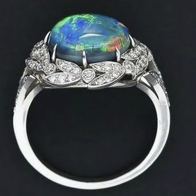 คลาสสิกสีเงินแหวนฝังประกายสีขาวคริสตัลเพทาย rhinestone แหวนแหวนโอปอลที่มีสีสันสำหรับผู้หญิงพรรคเครื่องประดับ