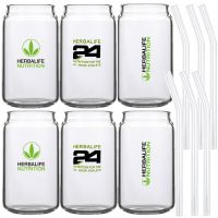 380MLx6PCS Herbalife Nutrition Classic Can Tumbler Glasses Set of 6 Pack of 6 Clear with straw