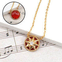 New Trendy Simple White Fritillary Clavicle Chain 18K Gold Plating Jeweled Pendant Ins Style Eight Awn Star Compass Necklace for Women