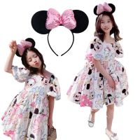 Mickey Minnie Mouse Girls Summer Casual Dress Kids Toddler Flower Cartoon Puff Sleeve Clothes Cute Princess Vestidos Prom Party  by Hs2023