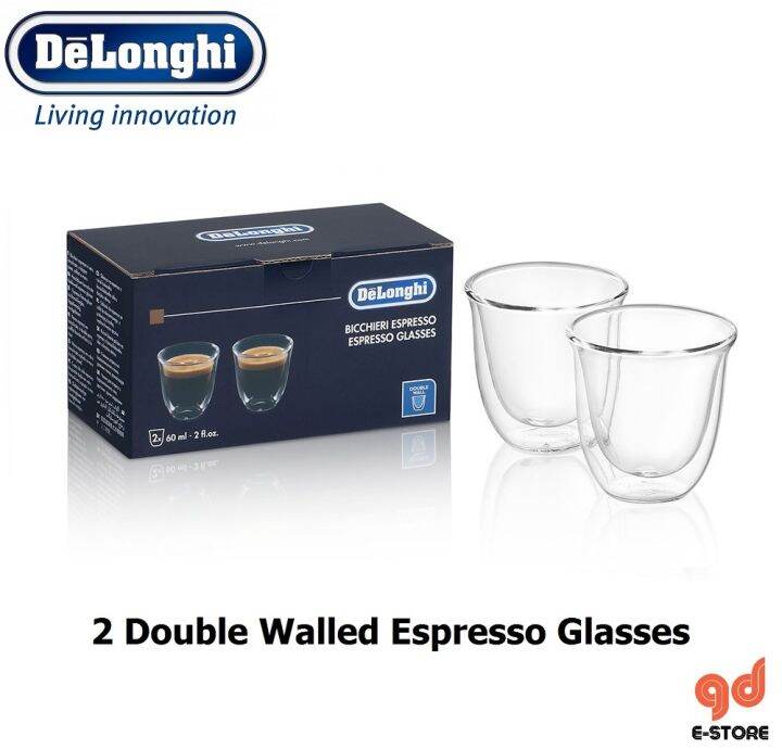 DeLonghi Double Walled Thermo Espresso Glasses, Set of 2 DLSC310 Lazada