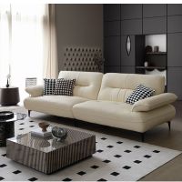 Italian minimalist cowhide sofa living room simple modern Nordic light luxury size inline leather sofa