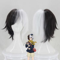 Bungo Stray Dogs Kyuusaku Yumeno Half Black and White Short Heat Resistance Synthetic Hair Anime Costume Cosplay Wigs+ Wig Cap