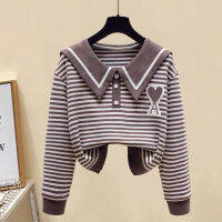 Navy Collar Top 2022ใหม่ผู้หญิงฤดูใบไม้ร่วงบอดี้สูทหลวมอเนกประสงค์ Stripe Yangqi อายุลดแขนยาว T-Shirt