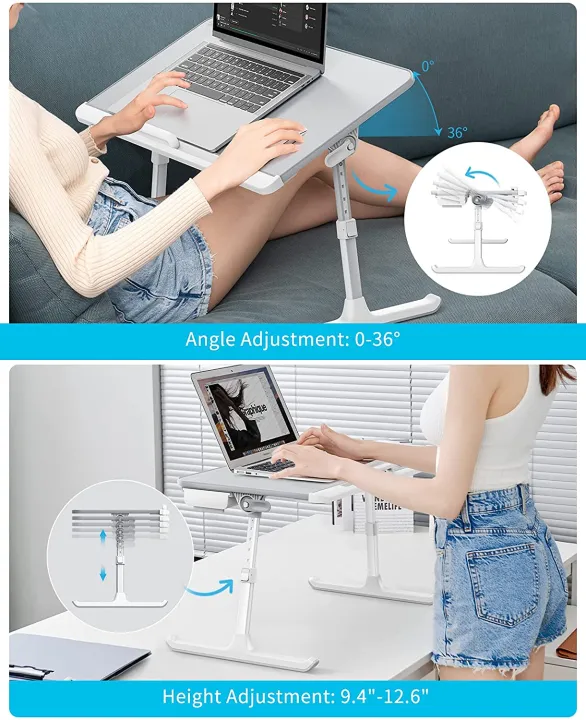 SAIJI Laptop Bed Tray Desk, Adjustable PVC Leather Desktop Lap Desk