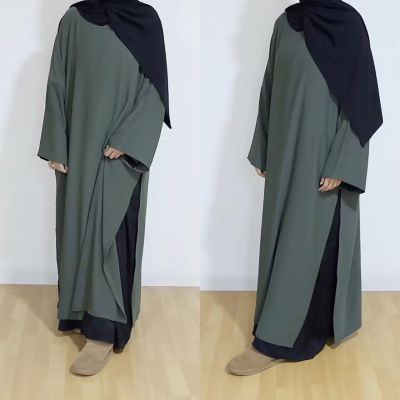 【YF】 Ramadan Eid Prayer Two Piece Set Turkish Hijab Robe Muslim Abaya Inner Dress Dubai Loose Clothing Women Modest Outfits