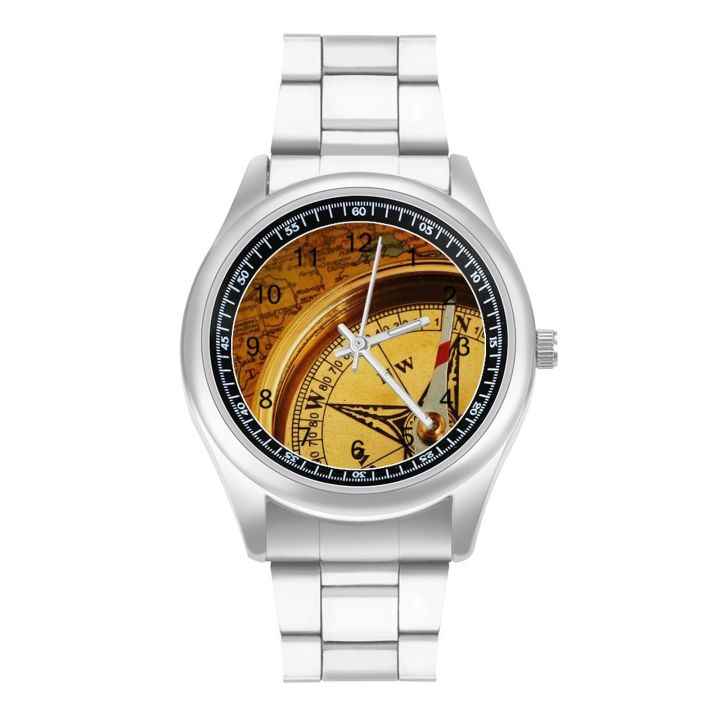 เข็มทิศสำหรับกัปตันนาฬิกาควอตซ์นำทางสแตนเลสภาพนาฬิกาข้อมือคู่สำนักงานคลาสสิกซื้อนาฬิกาข้อมือ