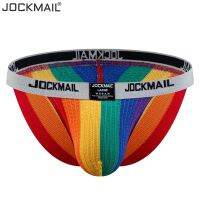 Jockmail กางเกงในผู้ชายกางเกงในทรงสามเหลี่ยมแบบผ่าสูงมีเข็มขัดแคบสุดๆเซ็กซี่สีขาวสำหรับวัยรุ่นสีรุ้งฟิตเนสระบายอากาศได้ดี