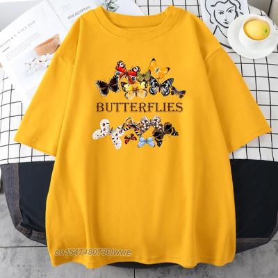 Street Style Butterflies Brand Prints Womens T Shirts Loose 100% Cotton T Shirt S-Xxxl Oversize Men/Women Tee Clothing
