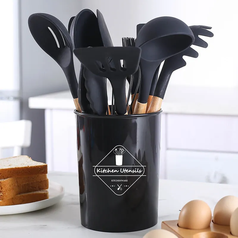 18pcs Silicone Kitchen Utensils Set, Kitchen Cooking Utensils Set with  Holder, Wooden Handle Silicone Utensils Set, Heat Resistant, BPA Free, Non  Toxic