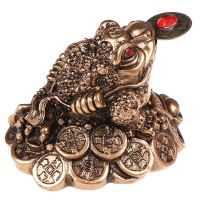 [hot]✖  Shui Money Coin Toad Figurine Statue LUCKY Wealth Gold Frog Tabletop Decoration Ornament for Office Desk