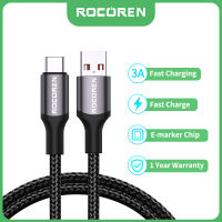 Rocoren USB ชนิด C สายข้อมูลที่ชาร์จความเร็วสูง USB C สายสำหรับซัมซุง A71 S23 S22 S21 Poco F4 F3 Huawei P40 Realme Xiaomi