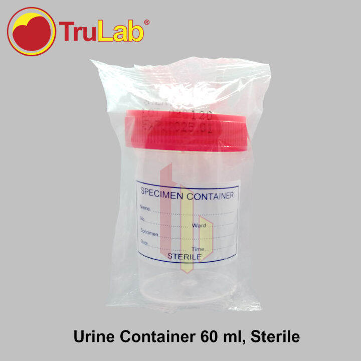 Urine Specimen Container, Sterile, 60 ml, Screw cap with label, 25 pcs