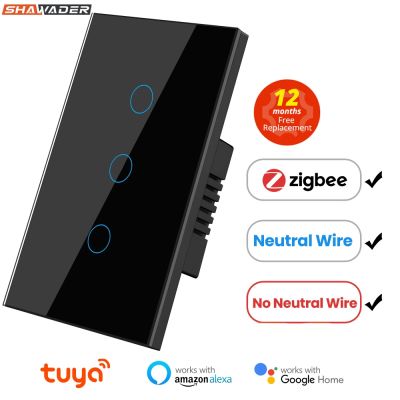 ¤ﺴ❁ Shawader Tuya Zigbee Smart Light Switch Brazil Wall Touch Sensor Interruptor Retangle Glass Panel Remote Аlexa Dot Google Home