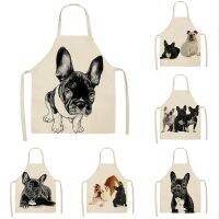 French Bulldog Pattern Kitchen Aprons Cotton Linen Sleeveless Aprons for Woman/kids Home Cooking Baking Cleaning Tools 65*53cm Aprons