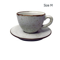 (AI Market) ถ้วยกาแฟ ขนาด 150 ซีซี. ถ้วยกาแฟสีขาวลายจุด พร้อมจานรอง (Size M)