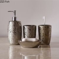 ❡✔☃ Retro Silver Ceramic Bathroom Wash Kit Hotel Mouthwash Cup Nordic Home Bathroom Accessories Set Wedding Gift Soap Dispenser