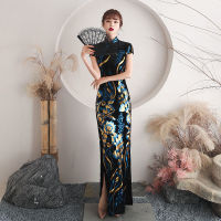 ระดับไฮเอนด์ Cheongsam ปรับปรุง 2022 แฟชั่นเดินบนเวทีแสดงเสื้อผ้ายาวแยกบวกขนาด Cheongsam เย็บปักถักร้อย