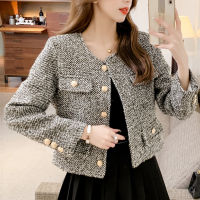 2021 Autumn Winter Women Tweed Jacket Vintage Button Up Long Sleeve O-Neck Pocket Design Elegant Lady Coat Tops Veste Femme New