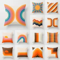 45x45cm Polyester Vintage Tan Background Cushion Cover Home Sofa Chair Decor Pillowcase Retro Rainbow Tunnel Pattern Pillowcase