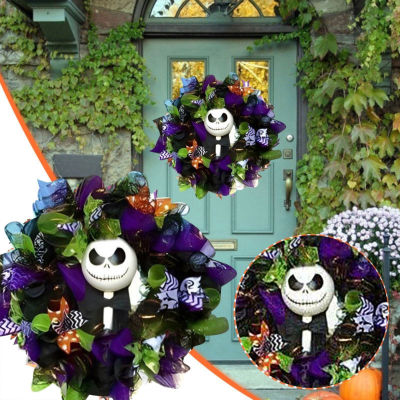 Large Halloween Skeleton Door Wreath Front Door Porch Decoration for Haunted House Secret Room