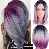 【CW】 African Bob Wigs Short Shoulder Length Ombre Wig Three Colored Straight Synthetic