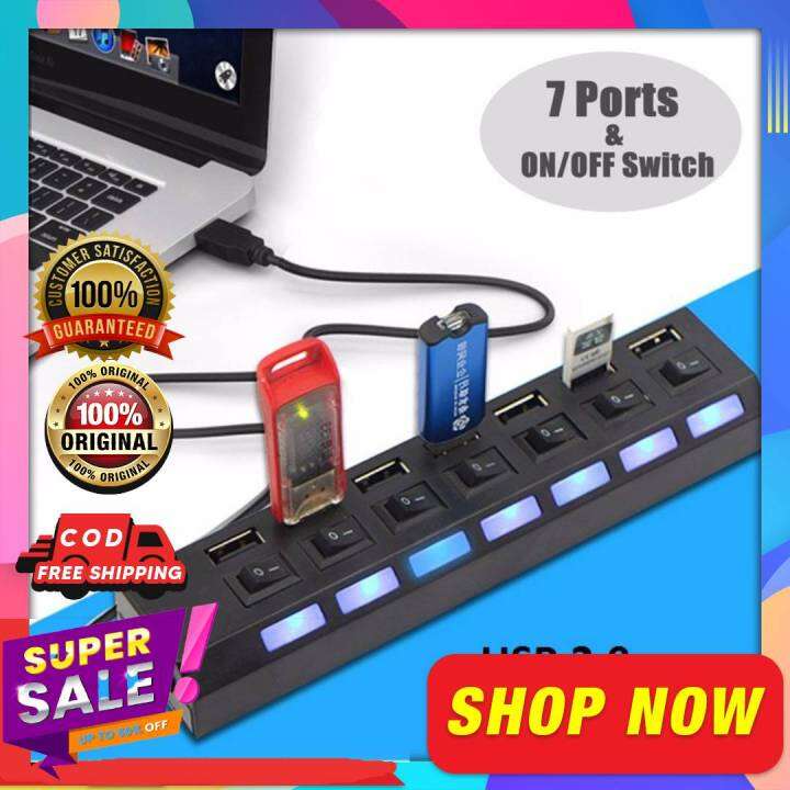 Original Cod Multi 7port Usb Hub 2 0 Adapter High Speed 7ports Hub Usb On Off Switch Portable