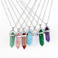 Hexagon Column Quartz Necklace Pendant Natural Stone Bullet Pink Crystal Pendant Necklace Bohemian Necklace For Women Men