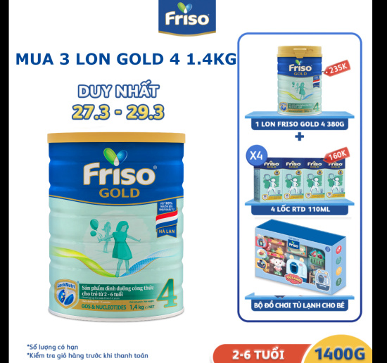 Sữa bột frisolac gold 4 lon thiếc 1400g - cho trẻ từ 2-6 tuổi - ảnh sản phẩm 1