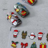 LFOUR บรรเทา สโนว์แมนดีไซน์ ซานต้า ELK ตกแต่งเล็บ DIY 5D สติกเกอร์ติดเล็บลายนูน Christmas Nail Art อุปกรณ์ทำเล็บ