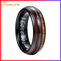 BONLAVIE 6mm/8mm Handmade Tungsten Carbide Ring with Two Hawaii Koa Wood Inlay Domed Edges Size 6-14