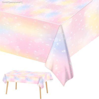 ☇ 1Pcs Pastel Rainbow Tablecloths for Rainbow Birthday Party Decorations Plastic Disposable Rectangle Rainbow Cloud Table Covers