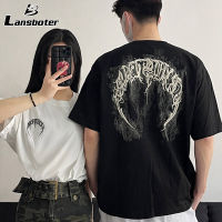 Lansboter เสื้อยืดแขนสั้นขนาดใหญ่พิมพ์ลายป้องกันผ้า100% ฮิปฮอป