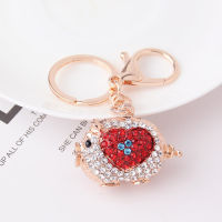 Rhinestone หมูเด็ก Keychain Lady จี้สามมิติการ์ตูน Love พวงกุญแจสร้างสรรค์บุคลิกภาพกลวงโลหะฝัง Rhinestone รถกระเป๋ากุญแจจี้