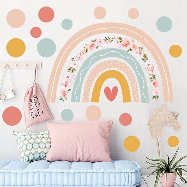 large-rainbow-flower-wall-stickers-boho-polka-dots-wall-decal-vinyl-for-room-kids-nursery-playroom-classroom-wall-decor