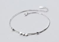 100% Real. 925 Sterling Silver Fine Jewelry Multi-Layers /Double Rows 3-Heart &amp; Lucky Beads Anklet  Bracelet Charms GTLS548