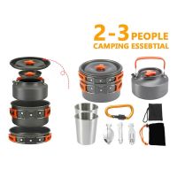 11PCS Camping Cookware Set For 2-3 Person Campfire Kettle Pot Folding Fork Spoon Knife Set Backpacking Outdoor Cooking Mess Kit