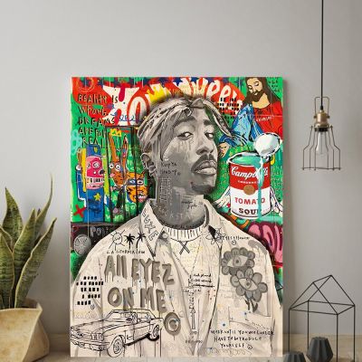 Graffiti Tupac Pop Art Singer Hip Hop ภาพโปสเตอร์2Pac Rapper ภาพวาดผ้าใบพิมพ์ภาพผนังสำหรับห้องนั่งเล่น Home Decor