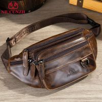 NIUCUNZH Leather Waist Bag Men Shoulder Chest Bags Motorcycle Fanny Pack Husband Phone Pouch Sports Belt Tactical Bags Hip Sack Running Belt