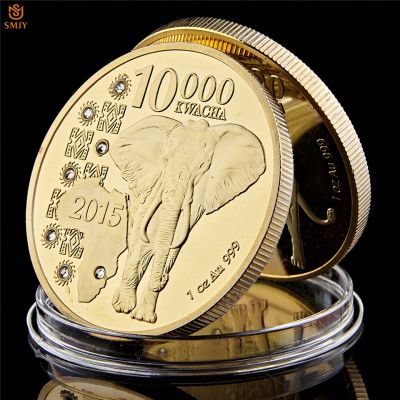 เป็นที่ต้องการ2015สาธารณรัฐแซมเบีย1ออนซ์999ช้างแอฟริกา10000ควาชาคอลเลกชันเหรียญที่ระลึกสัตว์ทองคำ