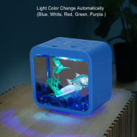 Small Betta Fish Tank Blue Small Fish Tank Transparent Aquascaping Automatic Change for Office