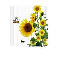 Sunflower Shower Curtain Yellow Floral Green Leaves Decor White Fabric Bathroom Curtains,Polyester with Hooks 70x70 Inch D80