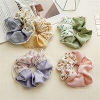 Floral Solid Color Matching Cute Scrunchies with Pearls Satin Flower Elastic Rope Band Girl Hair Tiaras Strap Hair Accessories